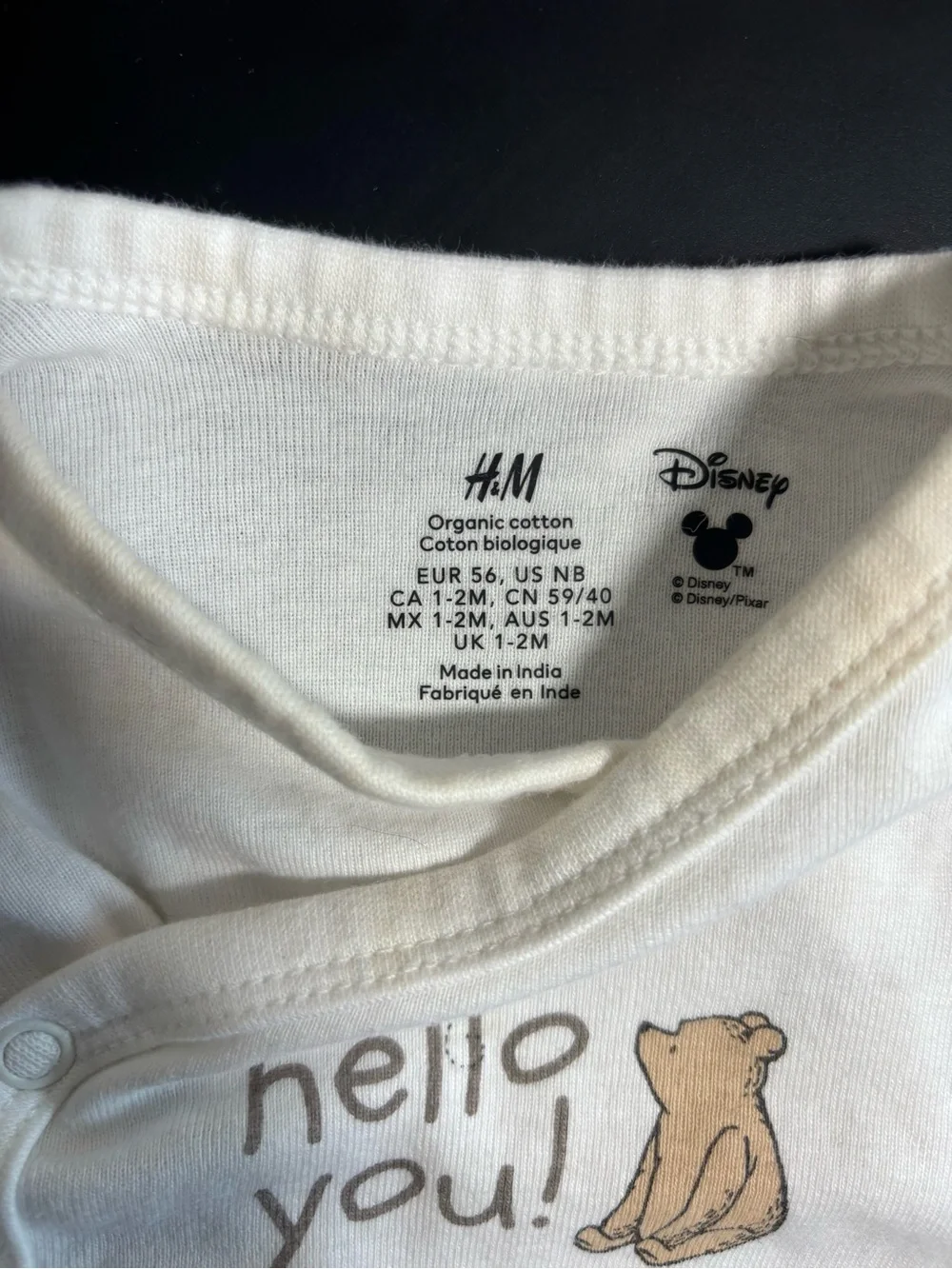 H&M Cream One-Piece Bodysuit with Bear 'hello you' Print